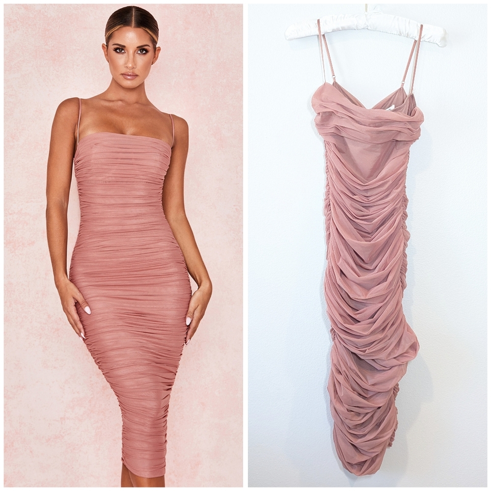 House of CB Sirene Antique Rose Gathered Organza Mesh Dress